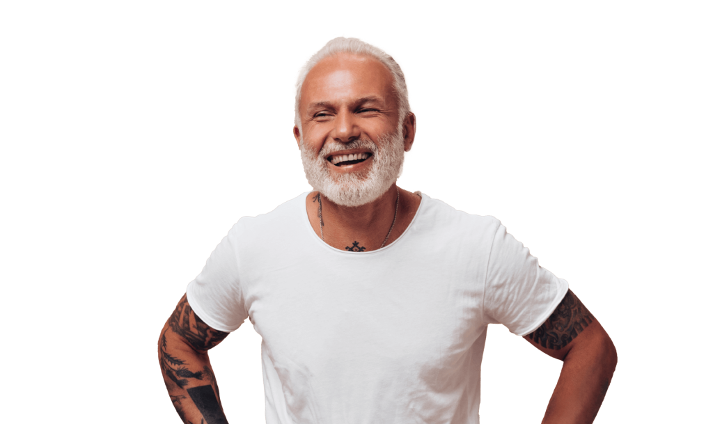 Older man in white tee shirt (image)